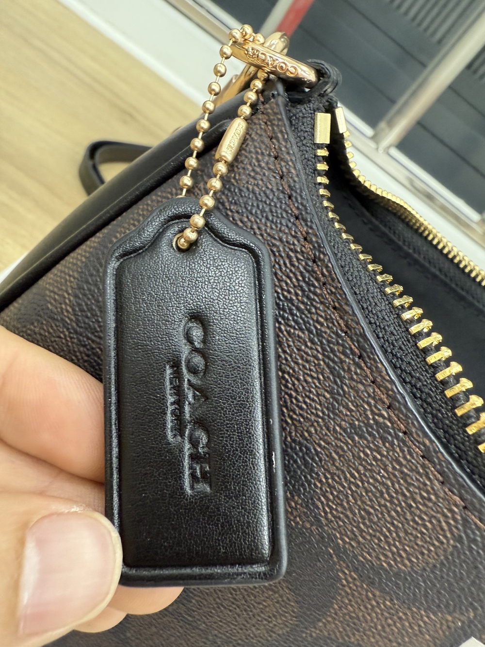 Coach Signature Brown Canvas Shoulder Bag with Gold Hardware - Picture 11 of 13